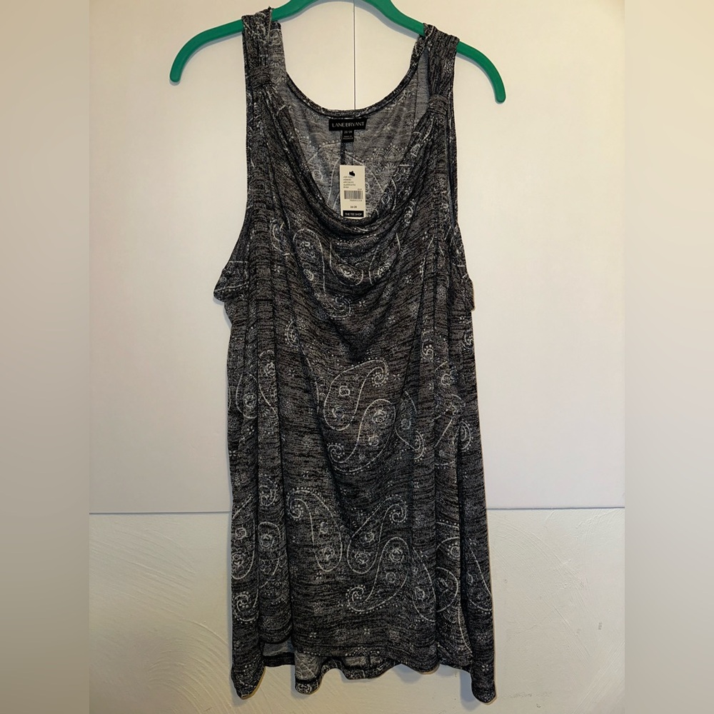 Lane Bryant Black and Gray Paisley Tank Top